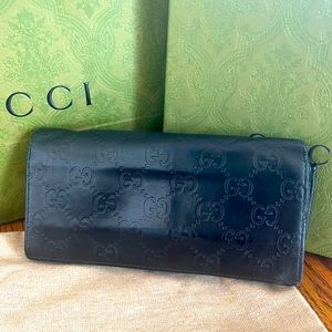 EUC Gucci Black Leather Monogram Long Wallet